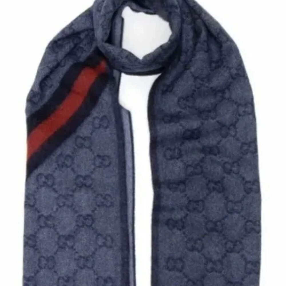 Gucci Wool and Alpaca Fringed Nikky Scarf Authentic